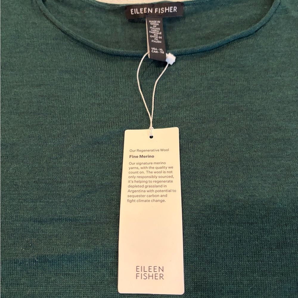 NWT Eileen Fisher Merino Wool Pullover Sweater Top XL Pine Green - Picture 3 of 3